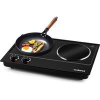 Cusimax Black 53cm 2400W Dual Burner Infrared Hot Plate with Ceramic Cooktop