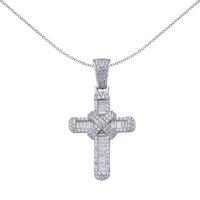 Jewelco London Silver Round & Baguette CZ X Wrap Shimmering Kiss Cross Pendant