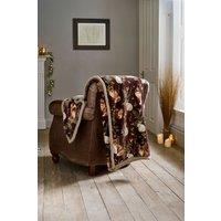 Deyongs Luxury Soft Cosy Warm Fleece Sherpa Large Throw Woodland Wildlife Wine 140x180cm | Size: 140 cm x 180 cm
