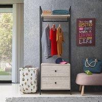 Timber Art Design Zahra Bedroom Open Wardrobe 2 Drawers Furniture Storage Cupboard in Light Oak