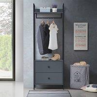 Timber Art Design Zahra Bedroom Open Wardrobe 2 Drawers Furniture Storage Cupboard in Grey | Size: 180 cm x 70 cm