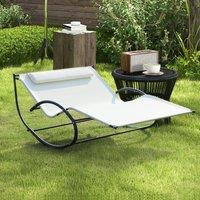 OUTSUNNY Hammock Chair Sun Bed Rock Seat w/ Metal Texteline W/ Pillow in Beige