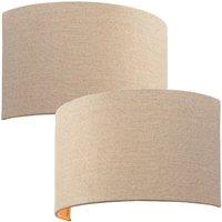 Loops 2 PACK Fabric LED Wall Light Natural Semi Circle Linen Shade Sleek Lamp Fitting