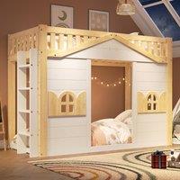 Matteo Children's House Bunk Bed - White & Natural Wood, Window Feature | Size: Single