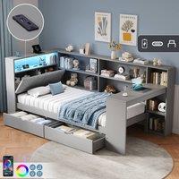 Matteo 3ft Single L-Shape Daybed with Storage, LED & Charging Station in Grey