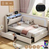 Matteo Beige Linen Single Daybed - LED Headboard, Storage & USB Charging