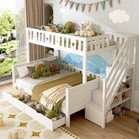 Matteo Solid Wood Bunk Bed with Storage & Star & Moon Motif - White | Size: Double