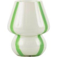 Happy Homewares Handcrafted Art Glass Table Lamp in Soft White with Bold Green Ribbons