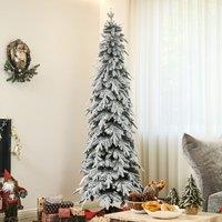 HOMCOM Flocked Pencil Christmas Tree with Auto Open, Steel Base in Green | Size: 6ft