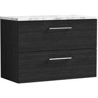Balterley Level 800mm Wall Hung 2 Drawer Unit, Laminate Worktop, Charcoal Black