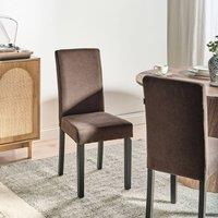Wyld and Coco Set 2 Brown Fabric Dining Chairs Rubberwood Legs Modern High Back