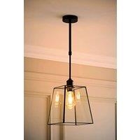ValueLights Susie Glass Lantern Lamp Shade Adjustable Pendant Ceiling Light & Bulb in Black