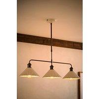 ValueLights Burford White Ceramic Ribbed 3 Drop Diner Bar Ceiling Light with Bulbs in Cream