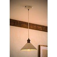 ValueLights Burford White Ceramic Ribbed Adjustable Ceiling Pendant Light & Bulb in Soft White