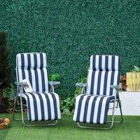 OUTSUNNY Set of 2 Adjustable Sun Lounger Recliner Reclining Seat in Blue