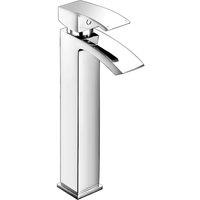 Nes Home Waterfall High Rise Basin Mono Mixer Tap & Waste Chrome in Metallic Silver