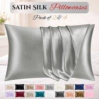 Grace Super Soft Pillow Cases 2 Pack Satin Silk Envelope Closure in Grey | Size: Standard Pillow Case