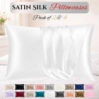 Grace Super Soft Pillow Cases 2 Pack Satin Silk Envelope Closure in White | Size: Standard Pillow Case
