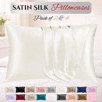 Grace Super Soft Pillow Cases 2 Pack Satin Silk Envelope Closure in Ivory | Size: Standard Pillow Case