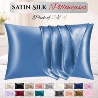Grace Super Soft Pillow Cases 2 Pack Satin Silk Envelope Closure in Blue | Size: Standard Pillow Case