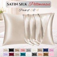 Grace Super Soft Pillow Cases 2 Pack Satin Silk Envelope Closure in Beige | Size: Standard Pillow Case