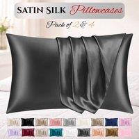 Grace Super Soft Pillow Cases 2 Pack Satin Silk Envelope Closure in Charcoal | Size: Standard Pillow Case