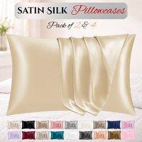 Grace Super Soft Pillow Cases 2 Pack Satin Silk Envelope Closure in Camel | Size: Standard Pillow Case