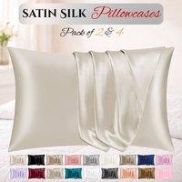 Grace Super Soft Pillow Cases 2 Pack Satin Silk Envelope Closure in Khaki | Size: Standard Pillow Case