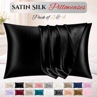 Grace Super Soft Pillow Cases 2 Pack Satin Silk Envelope Closure in Black | Size: Standard Pillow Case