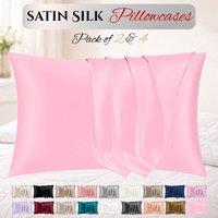 Grace Super Soft Pillow Cases 2 Pack Satin Silk Envelope Closure in Baby Pink | Size: Standard Pillow Case