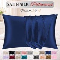 Grace Super Soft Pillow Cases 2 Pack Satin Silk Envelope Closure in Navy | Size: Standard Pillow Case