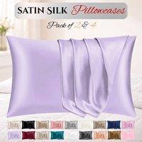 Grace Super Soft Pillow Cases 2 Pack Satin Silk Envelope Closure in Purple | Size: Standard Pillow Case