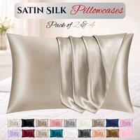 Grace Super Soft Pillow Cases 2 Pack Satin Silk Envelope Closure in Taupe | Size: Standard Pillow Case