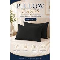 Grace Microfiber Pillow Covers Pack of 2 Soft & Breathable in Black | Size: Standard Pillow Case