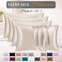 Grace Satin Silk Pillow Cases Pack of 4 Super Soft Smooth Pillow Covers in Beige | Size: Standard Pillow Case