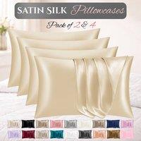 Grace Satin Silk Pillow Cases Pack of 4 Super Soft Smooth Pillow Covers in Camel | Size: Standard Pillow Case