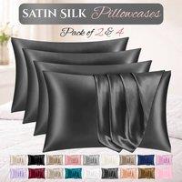 Grace Satin Silk Pillow Cases Pack of 4 Super Soft Smooth Pillow Covers in Charcoal | Size: Standard Pillow Case