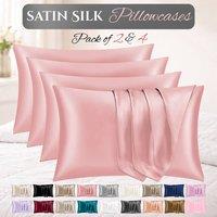 Grace Satin Silk Pillow Cases Pack of 4 Super Soft Smooth Pillow Covers in Coral | Size: Standard Pillow Case