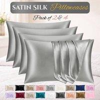 Grace Satin Silk Pillow Cases Pack of 4 Super Soft Smooth Pillow Covers in Grey | Size: Standard Pillow Case