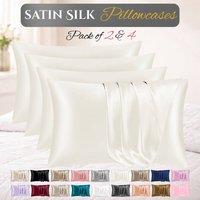 Grace Satin Silk Pillow Cases Pack of 4 Super Soft Smooth Pillow Covers in Ivory | Size: Standard Pillow Case