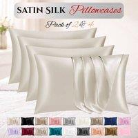 Grace Satin Silk Pillow Cases Pack of 4 Super Soft Smooth Pillow Covers in Light Beige | Size: Standard Pillow Case