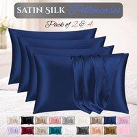 Grace Satin Silk Pillow Cases Pack of 4 Super Soft Smooth Pillow Covers in Navy | Size: Standard Pillow Case