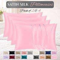Grace Satin Silk Pillow Cases Pack of 4 Super Soft Smooth Pillow Covers in Pink | Size: Standard Pillow Case