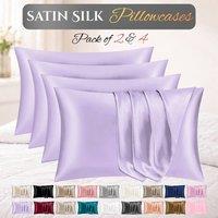 Grace Satin Silk Pillow Cases Pack of 4 Super Soft Smooth Pillow Covers in Purple | Size: Standard Pillow Case