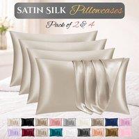 Grace Satin Silk Pillow Cases Pack of 4 Super Soft Smooth Pillow Covers in Taupe | Size: Standard Pillow Case