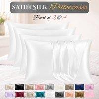 Grace Satin Silk Pillow Cases Pack of 4 Super Soft Smooth Pillow Covers in White | Size: Standard Pillow Case