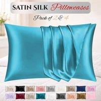 Grace Super Soft Pillow Cases 2 Pack Satin Silk Envelope Closure in Teal | Size: Standard Pillow Case