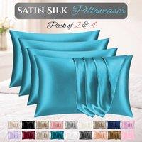Grace Satin Silk Pillow Cases Pack of 4 Super Soft Smooth Pillow Covers in Teal | Size: Standard Pillow Case