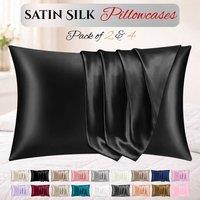 Grace Super Soft Pillow Cases 2 Pack Satin Silk Envelope Closure in Midnight | Size: Standard Pillow Case