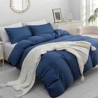 Grace Premium Microfiber Reversible Duvet Cover Set Ultrasoft Bedding in Navy | Size: King